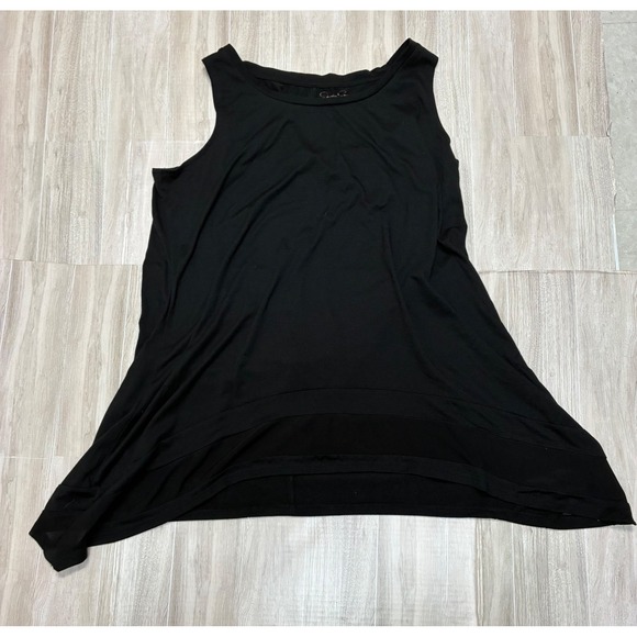 Jessica Simpson Tops - Jessica Simpson The Warm Up Black Sharkbite Hem Mesh Activewear Tank Top 1X